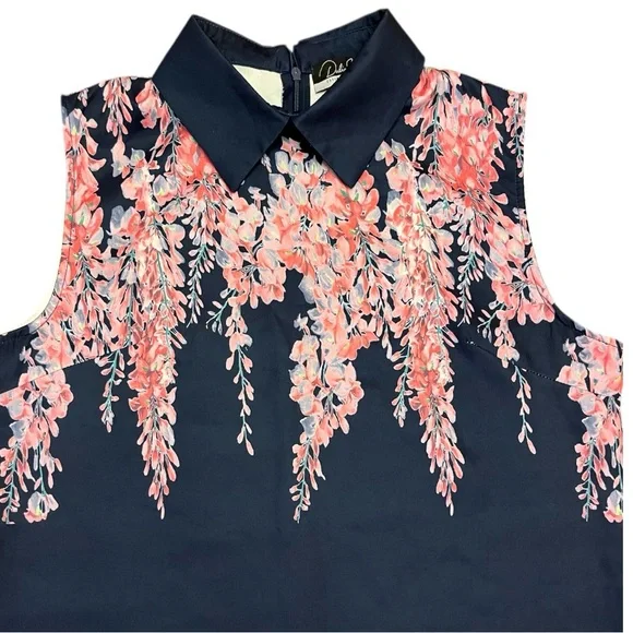 Dalia Macphee Navy and Pink Floral Athletic Collared Dress Size L - Picture 2 of 6